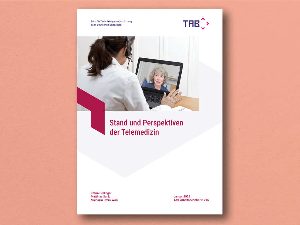 Cover des Berichts "Stand und Perspektiven der Telemedizin" mit Videoanrufmotiv.